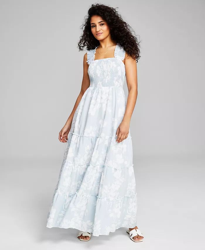 And Now This Women's Printed Smocked Sleeveless Tiered Maxi Dress - Macy's | Macy's