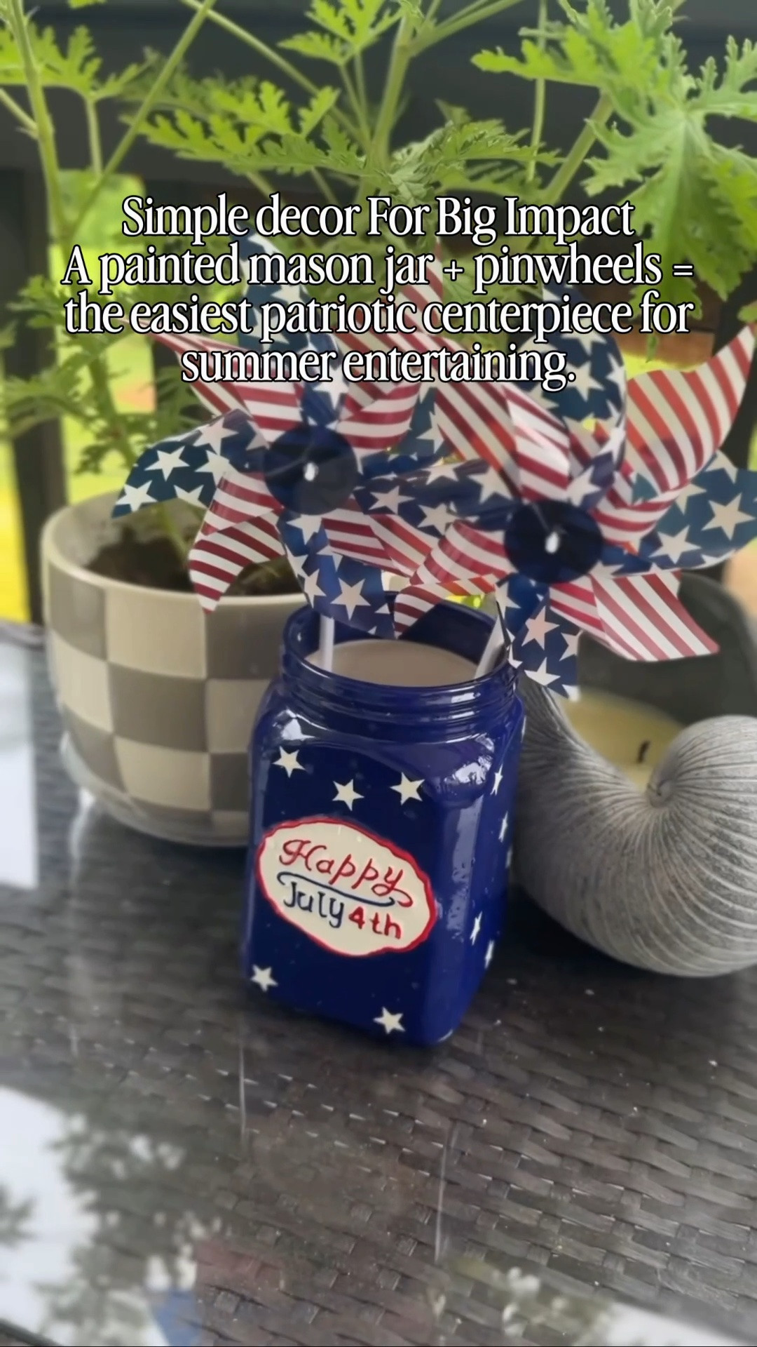 Sometimes the simplest decorating ideas are my favorite. This painted mason jar filled with mini American pinwheels adds the perfect touch of patriotic charm to my patio table. Budget-friendly, easy to style, and perfect for summer gatherings. Shop this look and more 4th of July favorites on LTK! 🇺🇸✨