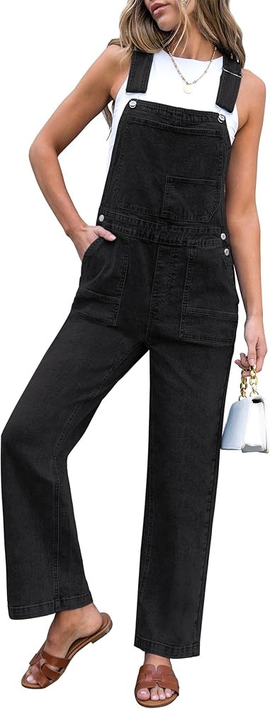 luvamia Jean Overalls for Women Straight Leg Baggy Stretchy Denim Bib Adjustable Strap Casual Ove... | Amazon (US)