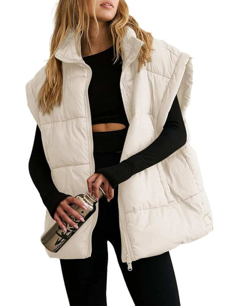 Dokotoo Women's Casual Winter Oversized Puffer Vest Stand Collar Flysleeve Insulated Padded Puffy... | Amazon (US)