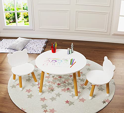 UTEX Kids Wood Table and Chair Set, Kids Play Table with 2 Chairs,3 Pieces Wood Round Table for Toddlers, Girls, Boys,White | Amazon (US)