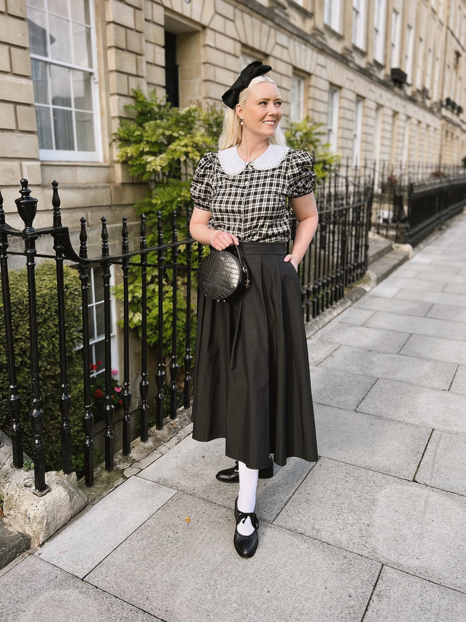 Alice vibes for autumn! This pretty Quill blouse by Sister Jane features a detachable bow brooch, adorable buttons and a jewelled statement collar. I partnered with a taffeta black skirt, white tights from Calzedonia, bow vintage style shoes by Memery, a black bow fascinator headband by Phase Eight, pearl bracelet and earrings by Dower and Hall and a hatbox bag by LRM. 

I’ve added a few new season items by LK Bennett, but remember to use my 15% discount code on checking out full price styles REBECCALIPKINAUTHOR15 

#LTKuk #FashionMonth #LTKeurope
