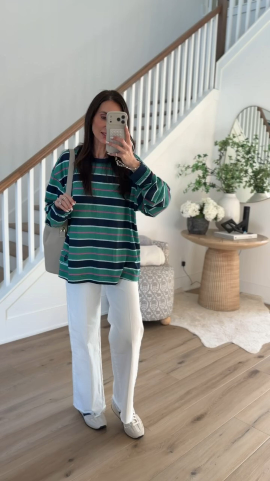 Fashion trends 2026, striped top, striped t shirt, white jeans, everyday look, Tory Burch bag, annabrstyle.

#LTKOver40 #LTKootd