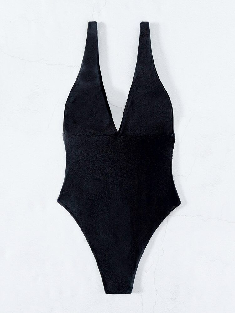 Solid Plunging One Piece Swimsuit | SHEIN