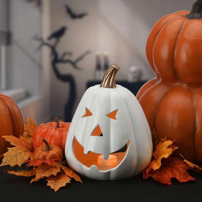 7" White Pumpkin Tea Light Holder Halloween Prop - White | Target