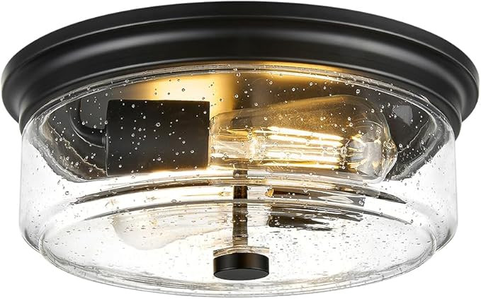 Black Flush Mount Ceiling Light Fixtures, Farmhouse 12 Inch Light Fixtures Ceiling Mount with See... | Amazon (US)