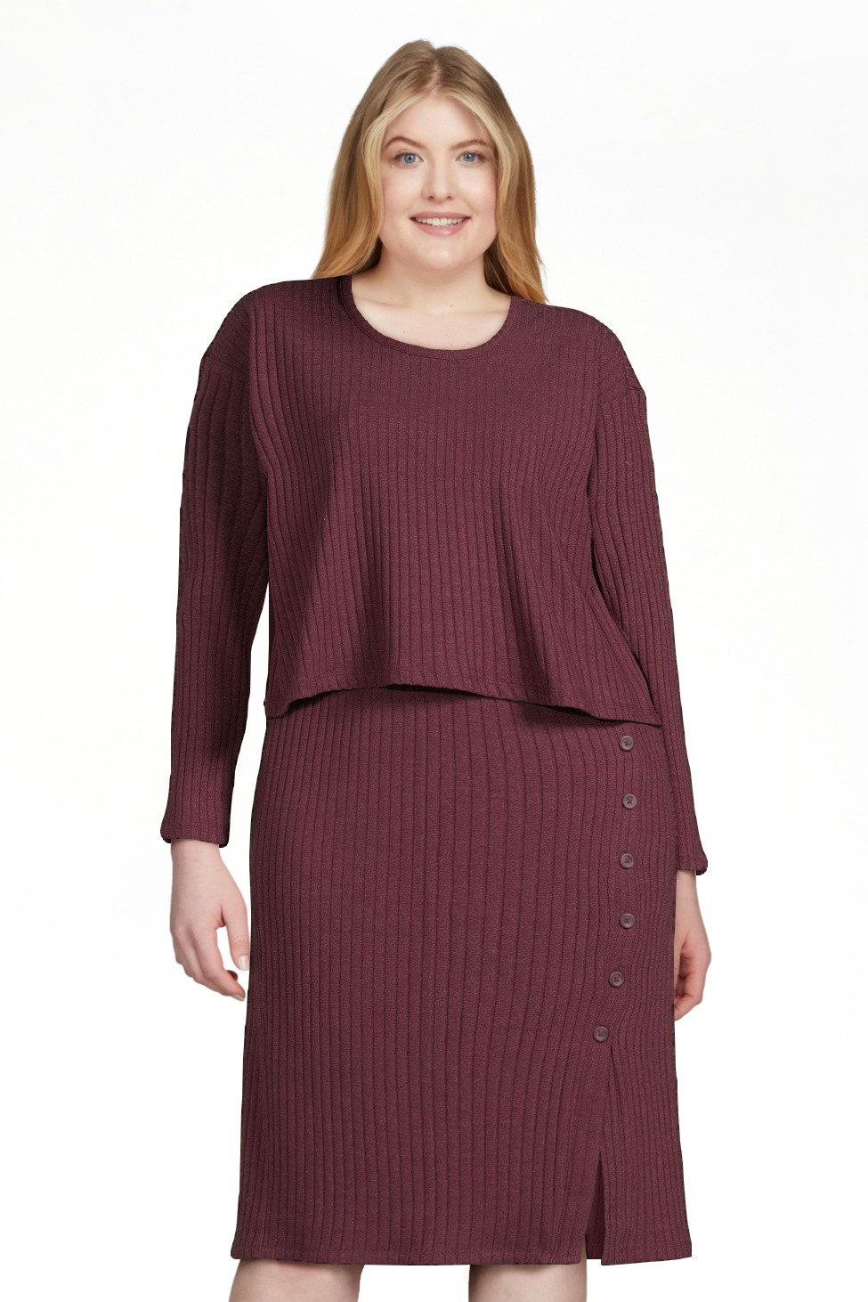 Time and Tru Women's Rib Knit Long Sleeve Top and Midi Skirt Set, 2-Piece , Sizes XS-XXL | Walmart (US)