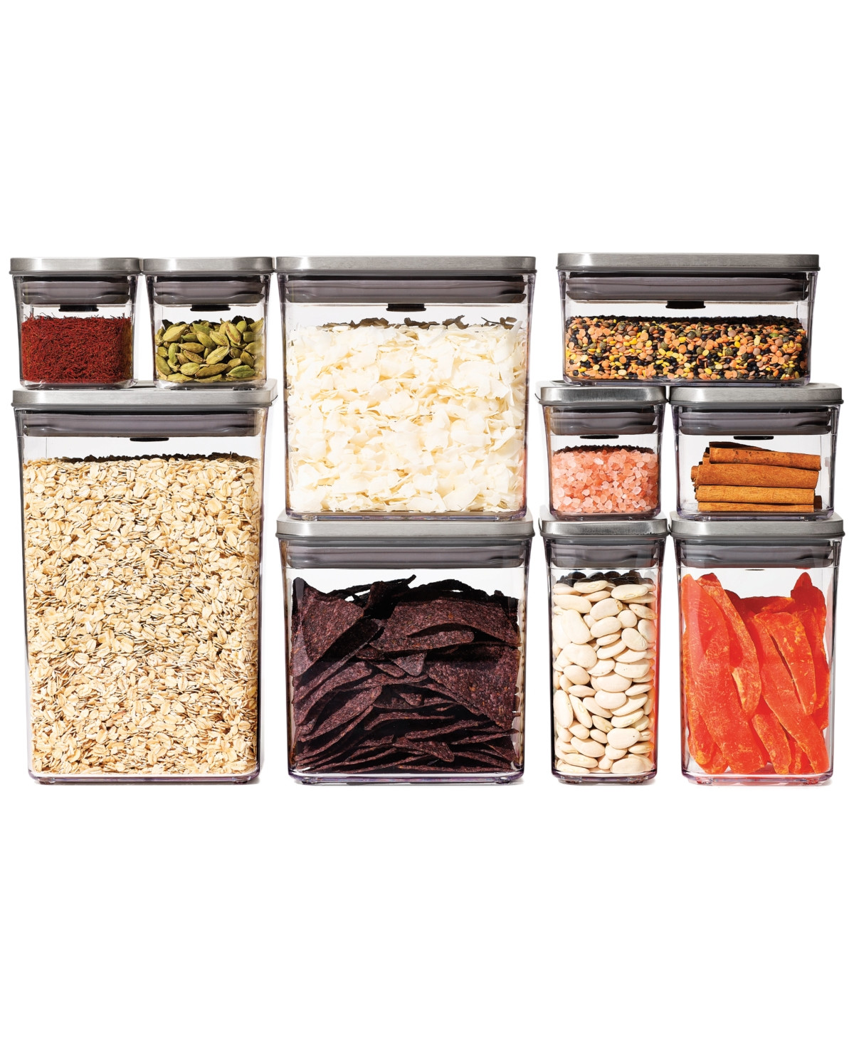 Oxo Steel Pop 12-Piece Food Storage Container Set with Scoop & Labels - Silver | Macy's
