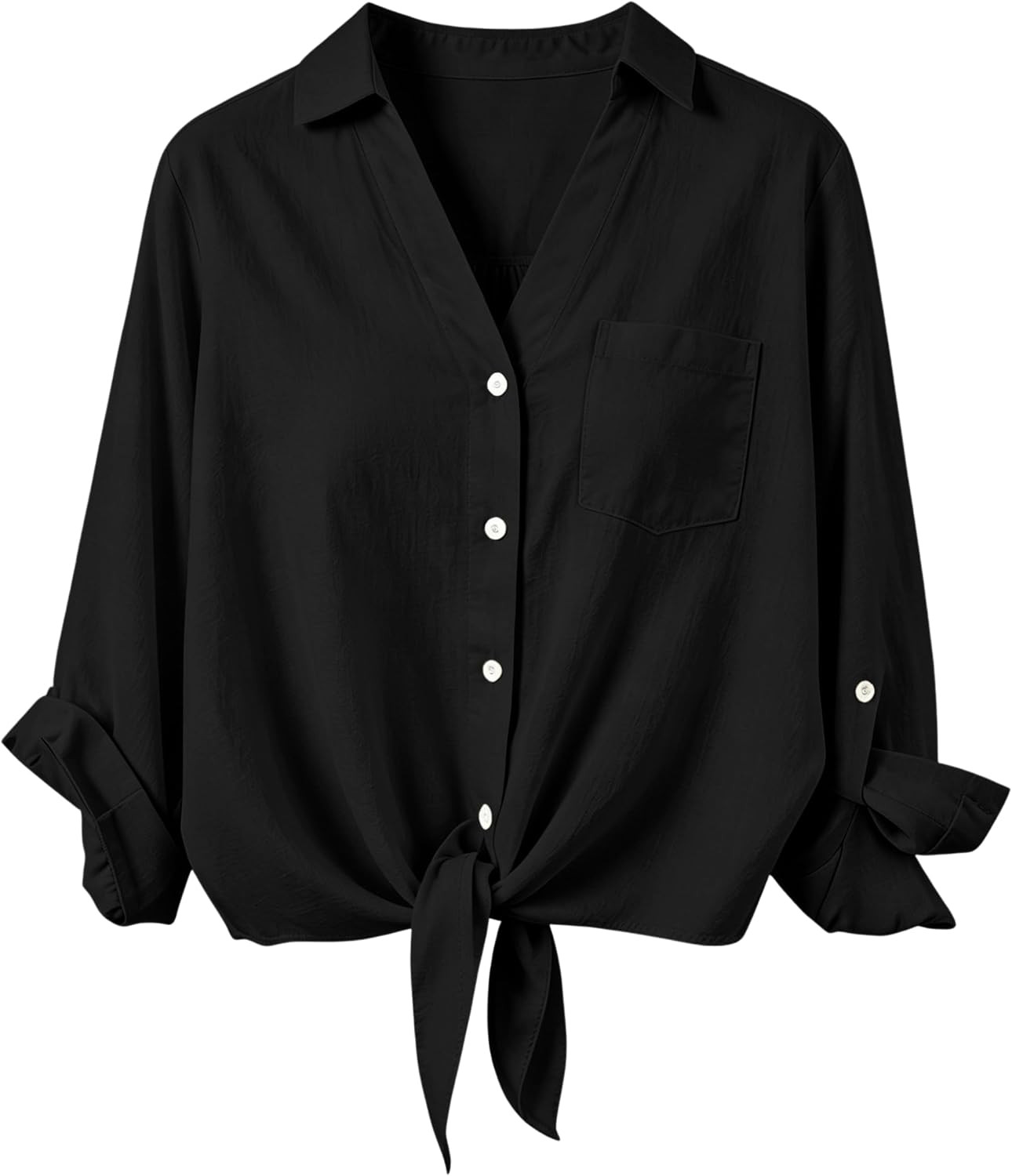 Omoone Tie Front Tops for Women 3/4 Sleeve Loose Cotton Linen Shirt | Amazon (US)