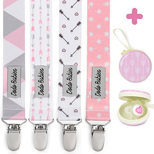 Pacifier Clip by Dodo Babies Pack of 4 + Pacifier Case, Premium Quality for Girls Modern Designs... | Amazon (US)