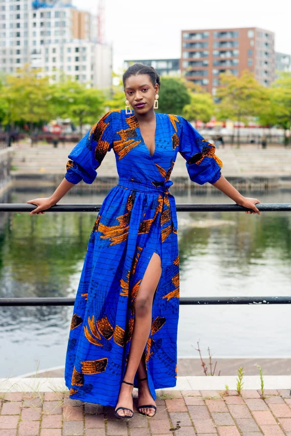 Ankara wrap maxi dress wrap dressprint dress gathered | Etsy | Etsy (US)