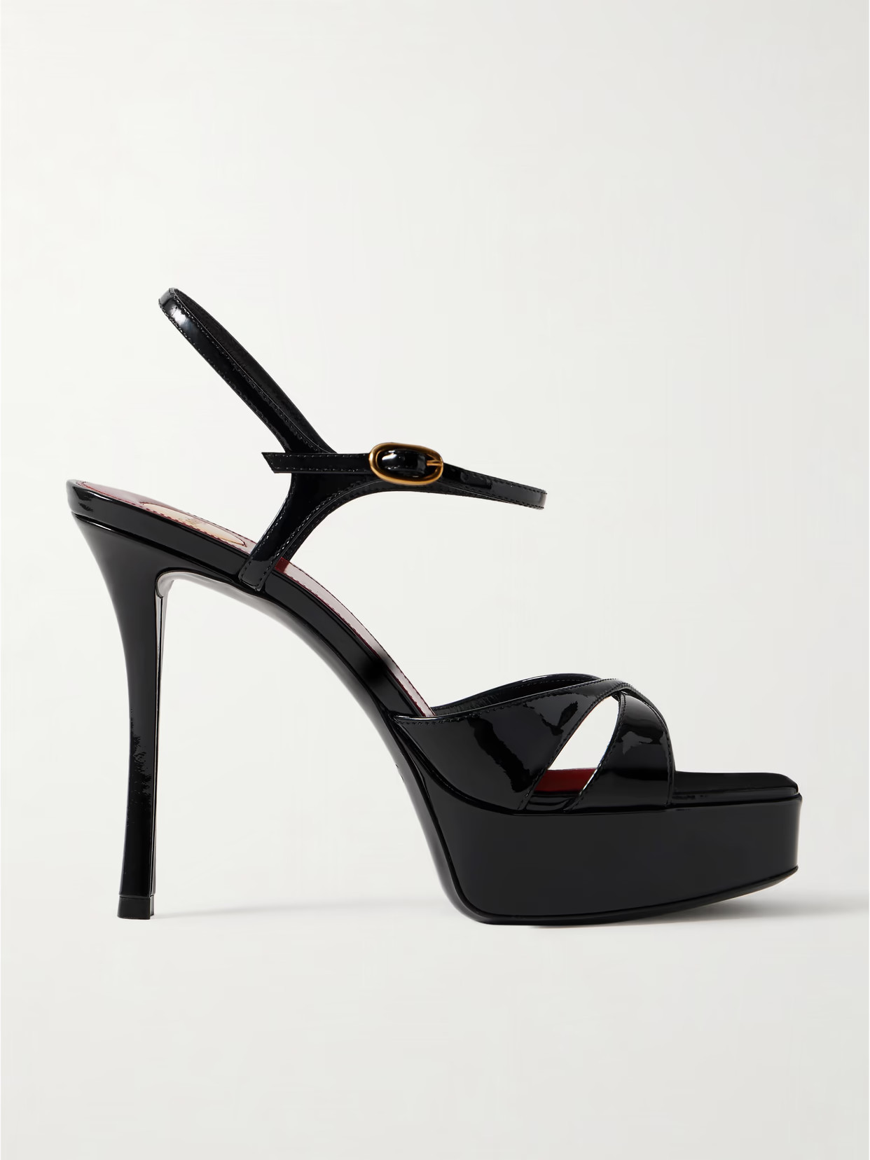 SAINT LAURENT - Debbie Patent-leather Platform Sandals - Black | NET-A-PORTER (US)