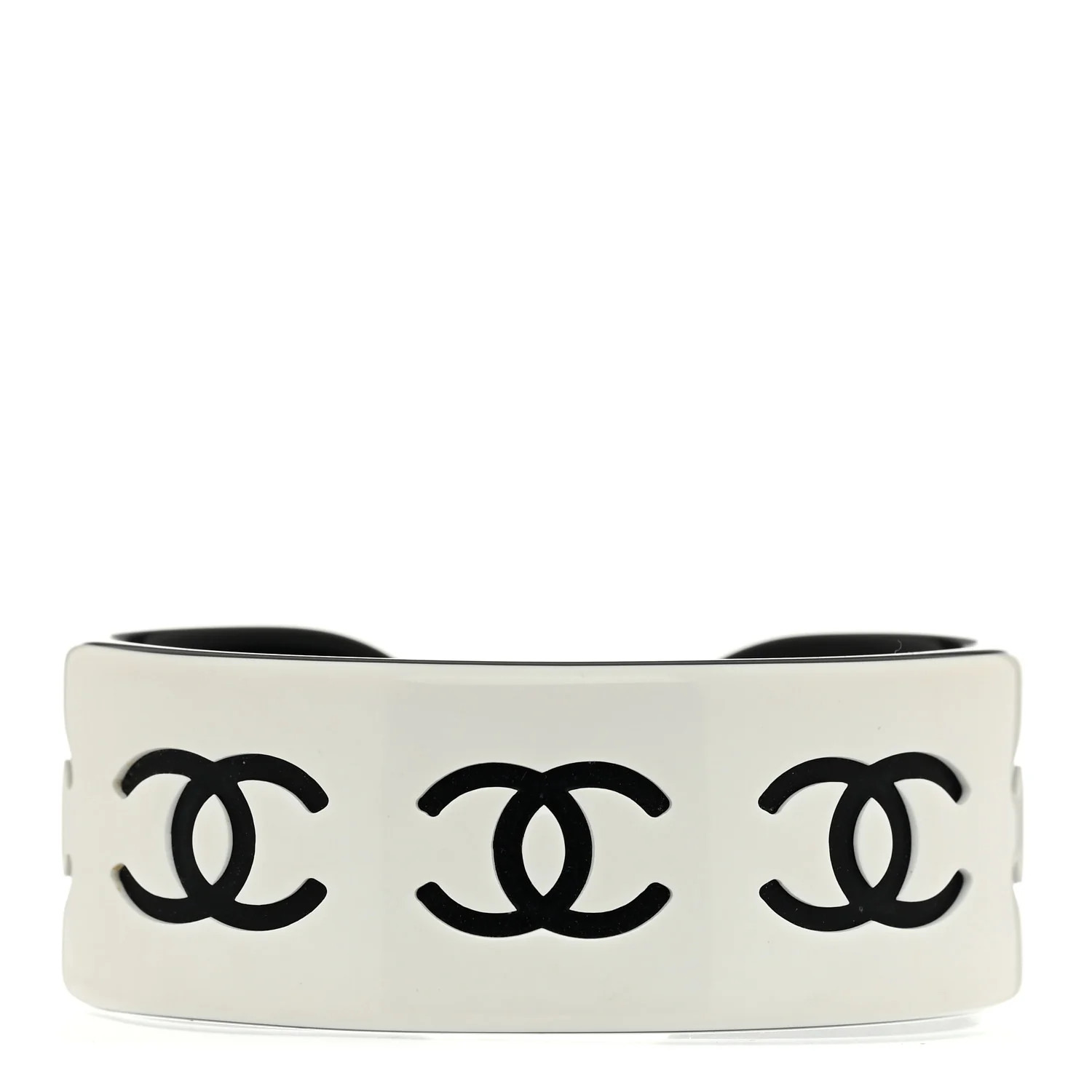 Chanel Resin CC Cuff Bracelet White Black | FASHIONPHILE (US)