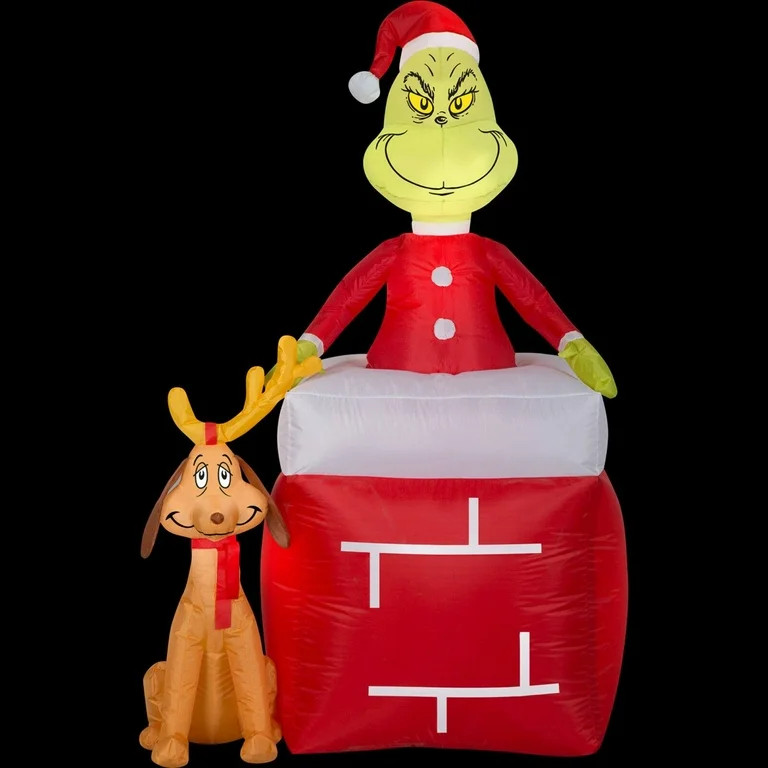 The Grinch & Max Chimney Airblown Inflatable - Walmart.com | Walmart (US)