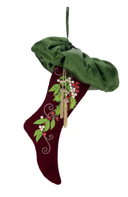 Mark Roberts Mistletoe and Holly Stocking in Burgundy at Nordstrom | Nordstrom