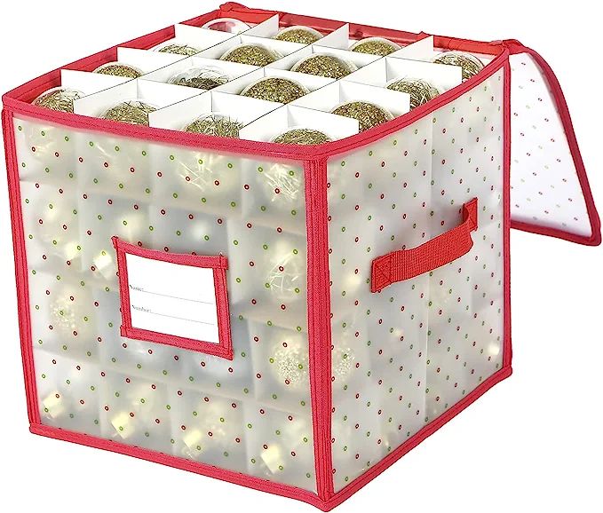 Sattiyrch Plastic Christmas Ornament Storage Box Zippered Closure - Stores up to 64 of The 3-inch... | Amazon (US)