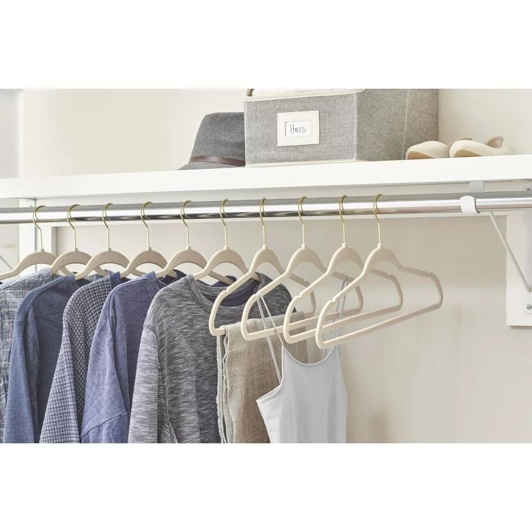 Better Homes & Gardens Non-Slip Velvet Space Saving Clothing Hangers, 30 Pack, Beige | Walmart (US)