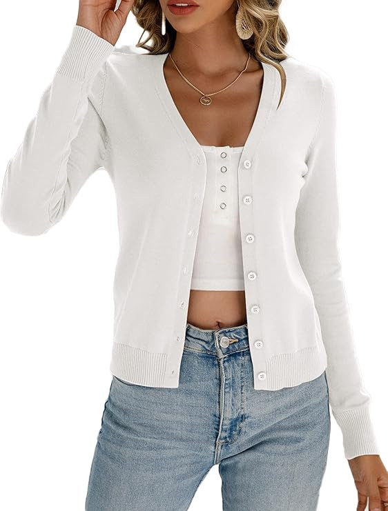 Verdusa Women's Casual Button Up Long Sleeve V Neck Solid Cardigan Coat | Amazon (US)