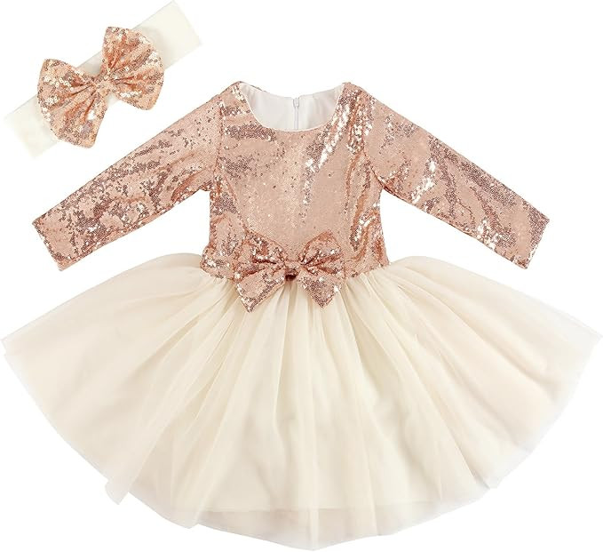 Cilucu Flower Girl Dresses Toddlers Sequin Party Dress Tutu Prom Cocktail Gown with Long Sleeve R... | Amazon (US)
