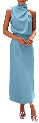 PRETTYGARDEN Women's 2023 Summer Satin Dress Elegant Sleeveless Mock Neck Cocktail Party Maxi Dre... | Amazon (US)