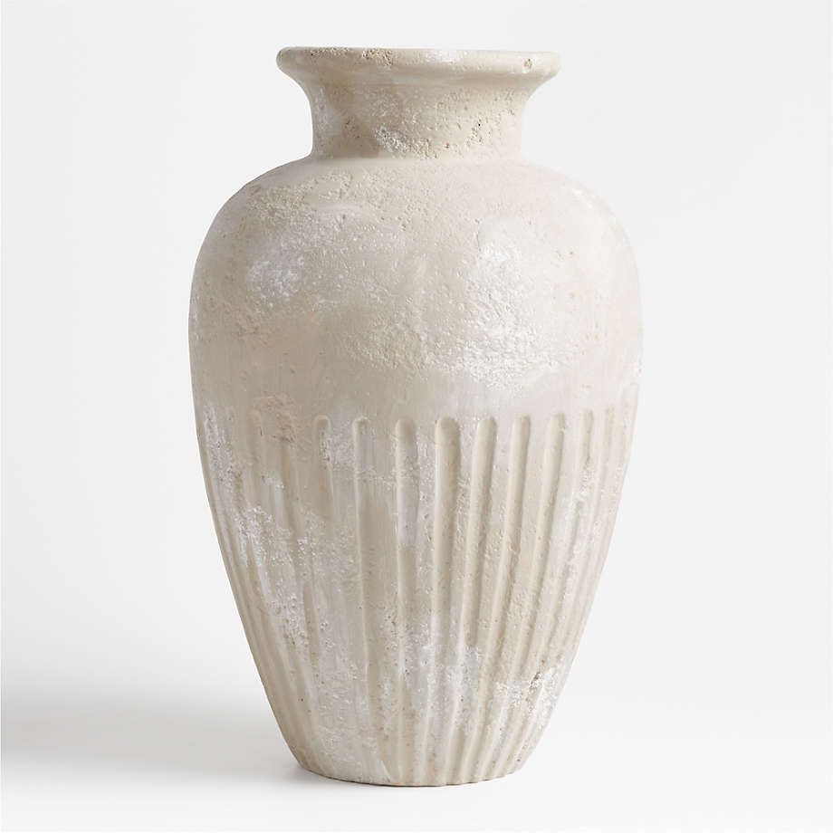 Brooklyn Cannelée Grey Floor Vase 20" by Athena Calderone | Crate & Barrel | Crate & Barrel