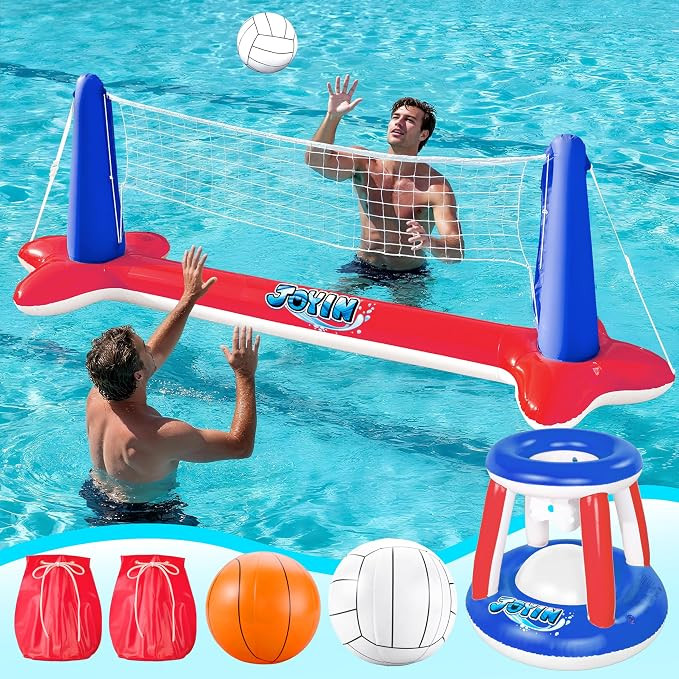 JOYIN Aufblasbare Pool Float Set, Volleyballnetz & Basketballkörbe & Bälle für Kinder und Erwa... | Amazon (DE)