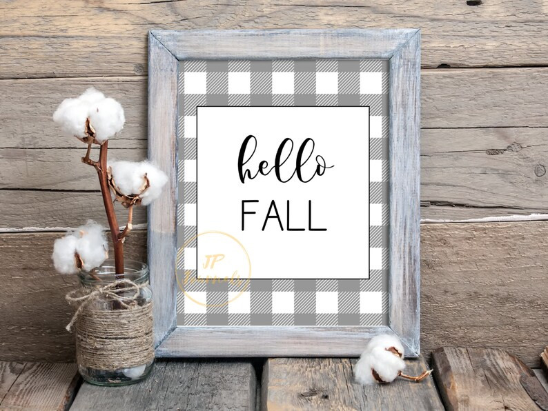 Fall Printable Signs - Fresh Pumpkins - Grey Buffalo Plaid - Farmhouse Style Prints - Fall Decor ... | Etsy (US)