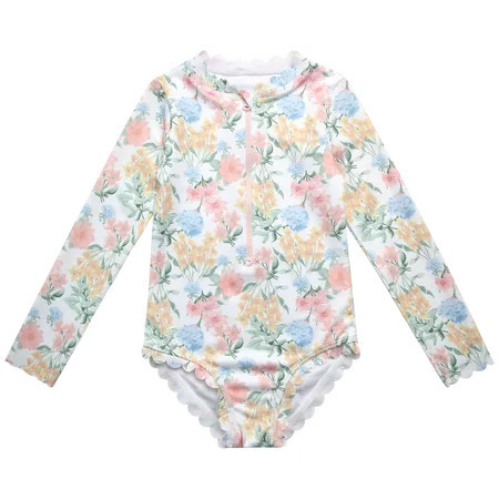 Jessica Simpson Girls Long Sleeve Rashguard One-piece Swimsuit Sizes 4-16 | Walmart (US)