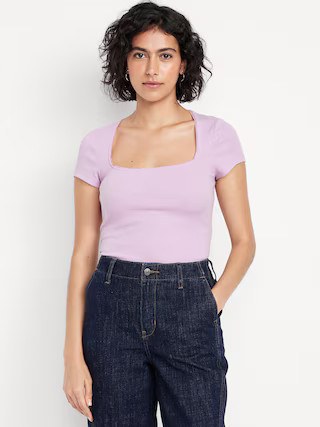 Square-Neck Ribbed T-Shirt | Old Navy (US)