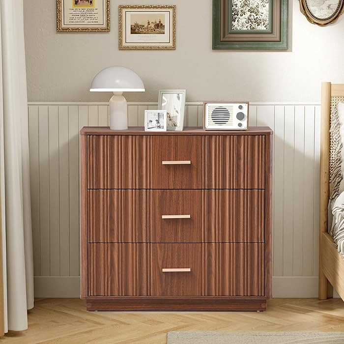 Fluted Dresser for Bedroom with 3 Drawers, 31.5" Wide Modern Chest of Drawers with Metal Handle, ... | Amazon (US)