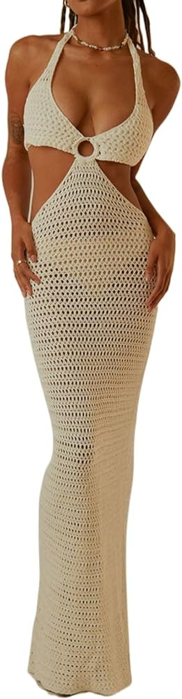 Bodycon Dresses for Women Summer Knit Hollow Out Sexy Night Out Midi Maxi Dress Sleeveless Long C... | Amazon (US)