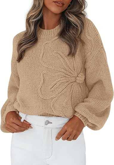 PRETTYGARDEN Womens Sweaters 2026 Fall Fashion Long Sleeve Crewneck Floral Knit Pullover Sweater ... | Amazon (US)