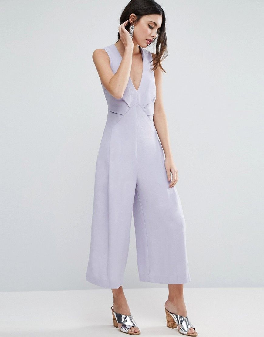 ASOS Jumpsuit with Origami Detail and Culotte Leg - Gray | ASOS US