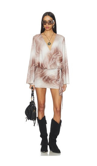 superdown Maree Drape Mini Dress in Brown. - size M | Revolve Clothing (Global)