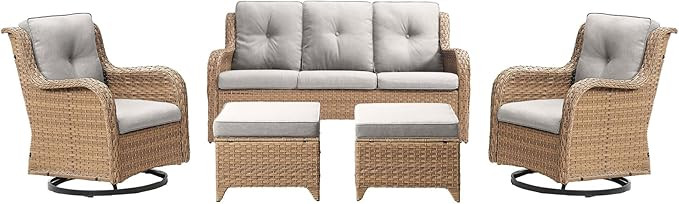 Patio Furniture Swivel Chairs Set - 5 Piece Wicker Rattan Outdoor Sectional Conversation Sets wit... | Amazon (US)