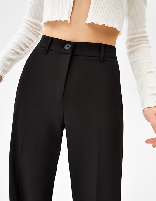 Bershka wide leg slouchy dad tailored pants in black | ASOS (Global)
