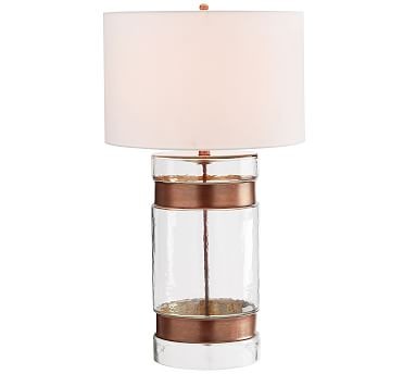Bailey Tall Table Lamp, Brass Base With Large Gallery Straight Sided Linen Drum Shade, White | Pottery Barn (US)