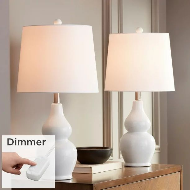 360 Lighting Modern Table Lamps Set of 2 25" High White Ceramic Fabric Drum Shade for Bedroom Liv... | Walmart (US)