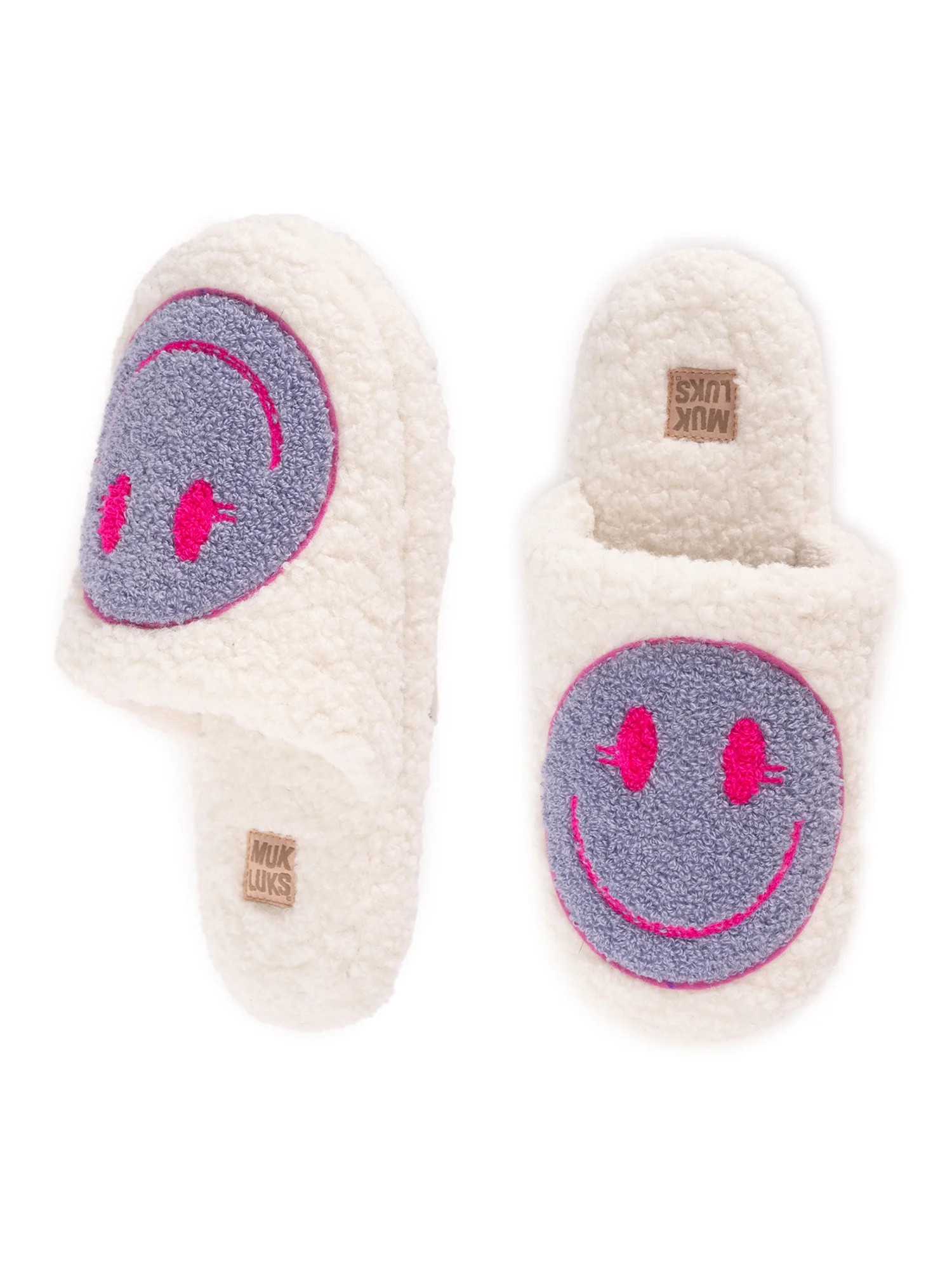 Muk Luks Women's Happy Face Faux Shearling Slide Slipper - Walmart.com | Walmart (US)