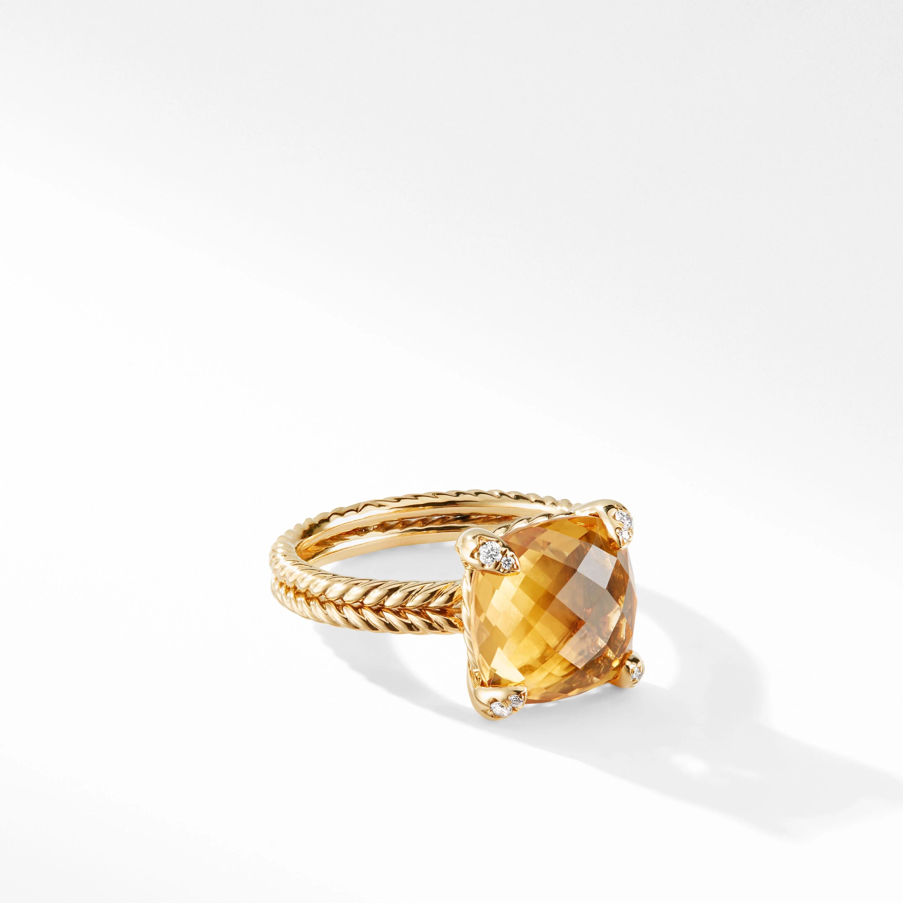 Chatelaine® Ring in 18K Yellow Gold with Citrine and Pavé Diamonds | David Yurman