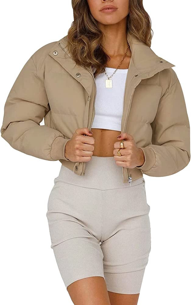 Gihuo Women' s Cropped Puffer Jacket Padded Long Sleeve Coat | Amazon (US)