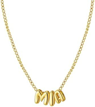 Ldurian Personalized Bubble Name Necklace, Tiny Name Plate Pendant Necklace, 14K Gold Plated Char... | Amazon (US)