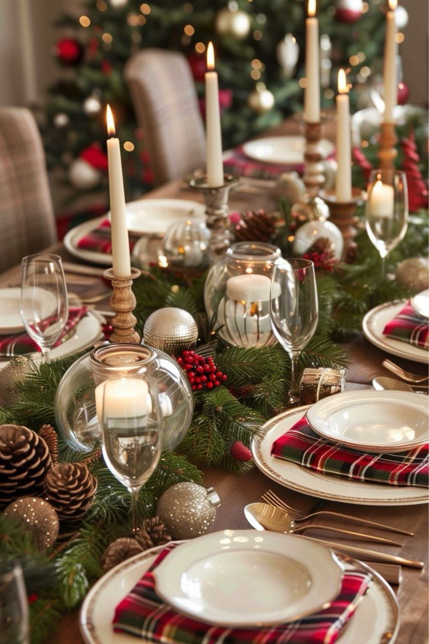 Classic Christmas table decor. Christmas dinner place settings. Plaid Christmas table settings, elegant Holiday dinner party decorations. Holiday dining decor. Christmas dinner party tableware. 

#LTKSeasonal #LTKHoliday #LTKCyberWeek