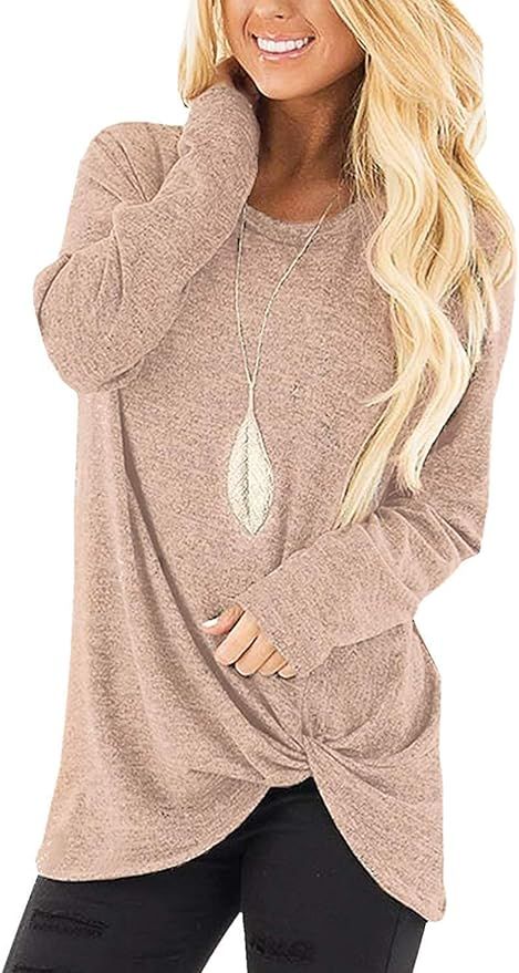 Sieanear Women's Casual Short Sleeve T-Shirt Tops Twist Knot Front Tunics | Amazon (US)