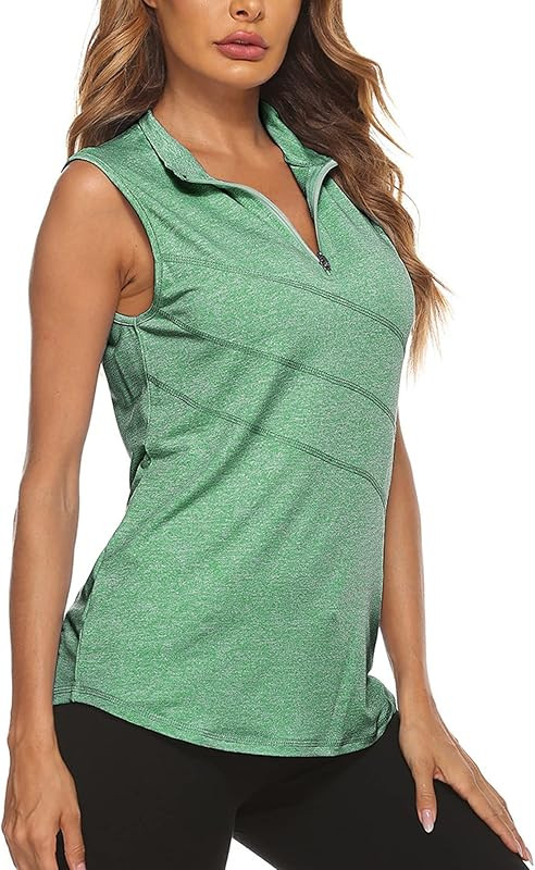 Koscacy Women's Sleeveless Golf Tennis Polo Shirts Zip Up Workout Tank Tops (S-2XL) | Amazon (US)
