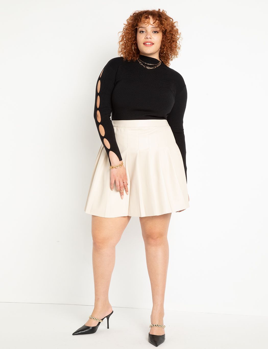 Faux Leather Pleated Mini Skirt | Women's Plus Size Skirts | ELOQUII | Eloquii