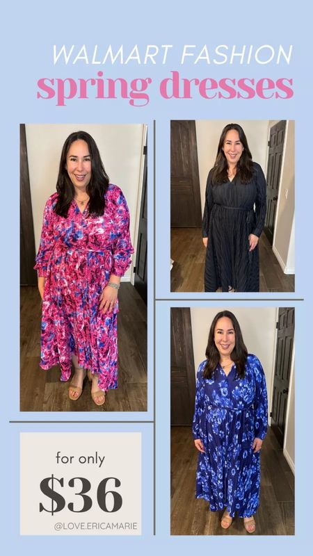 Check out these beautiful spring dresses from Walmart for under $40! I love the whimsical flowiness of them, and they don't wrinkle because of their ribbed texture! I sized down to a large. #walmartfashion #walmartfinds #springdresses #midsizestyle #affordablefinds