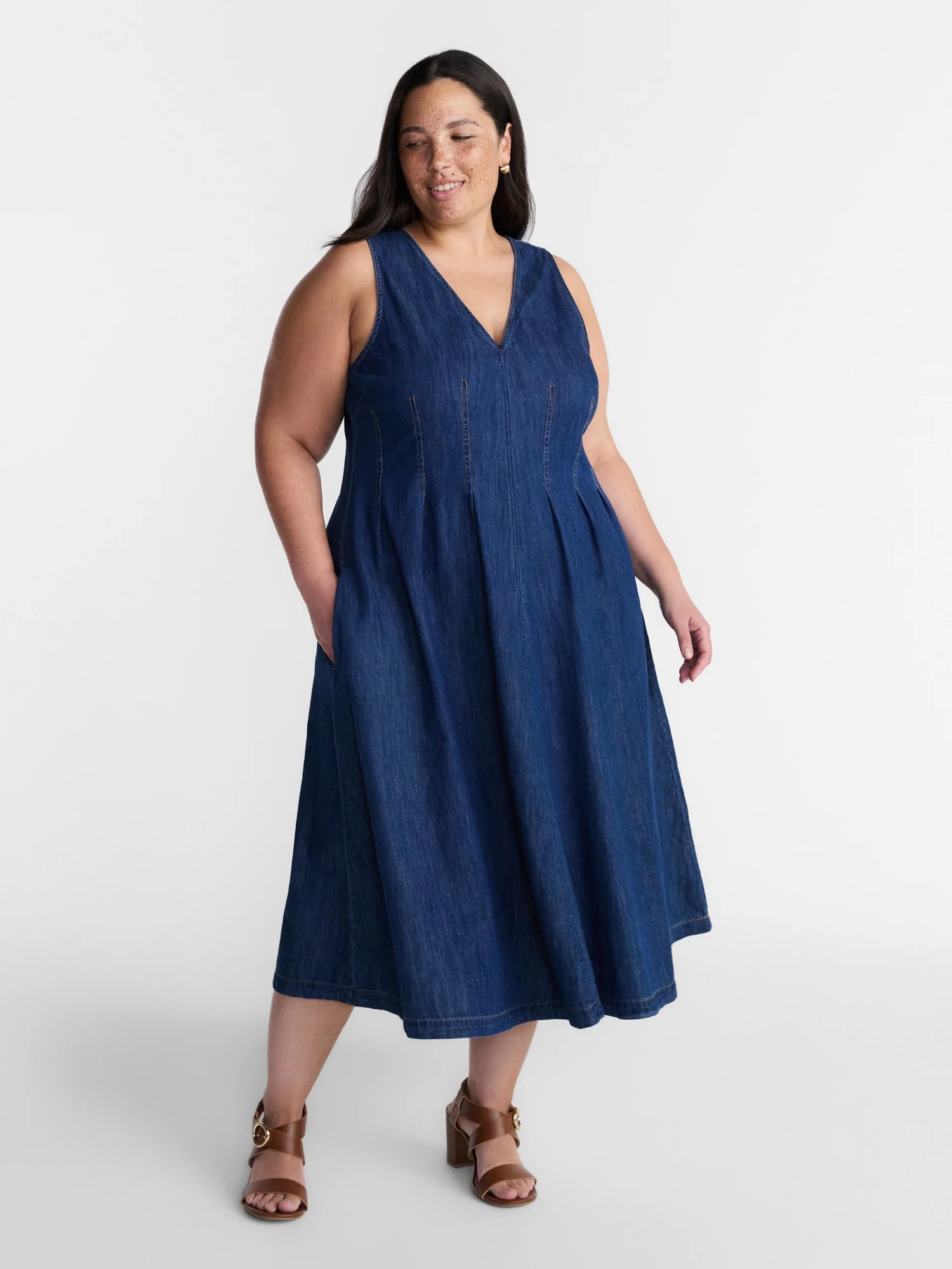 Terra & Sky Women's Plus Midi Denim Dress, Sizes 0X-5X | Walmart (US)