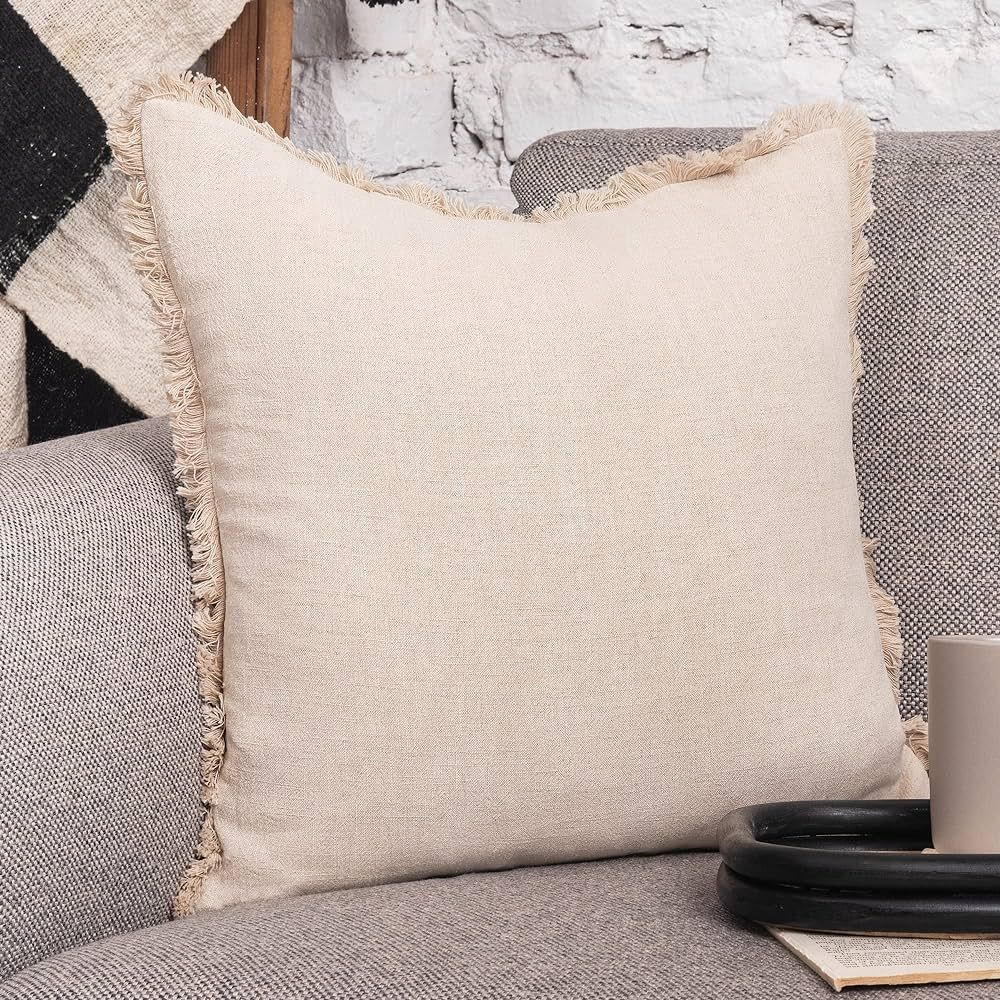 INSPIRED IVORY Throw Pillow Cover 20 x 20 Inch - Decorative Natural Linen Pillow Cover with Tasse... | Amazon (US)