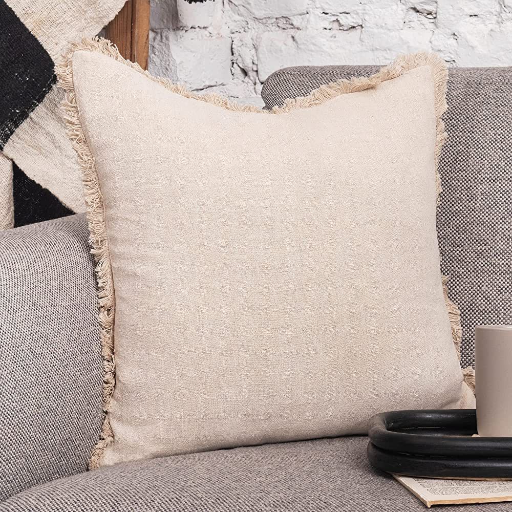 INSPIRED IVORY Throw Pillow Cover 20 x 20 Inch - Decorative Natural Linen Pillow Cover with Tasse... | Amazon (US)